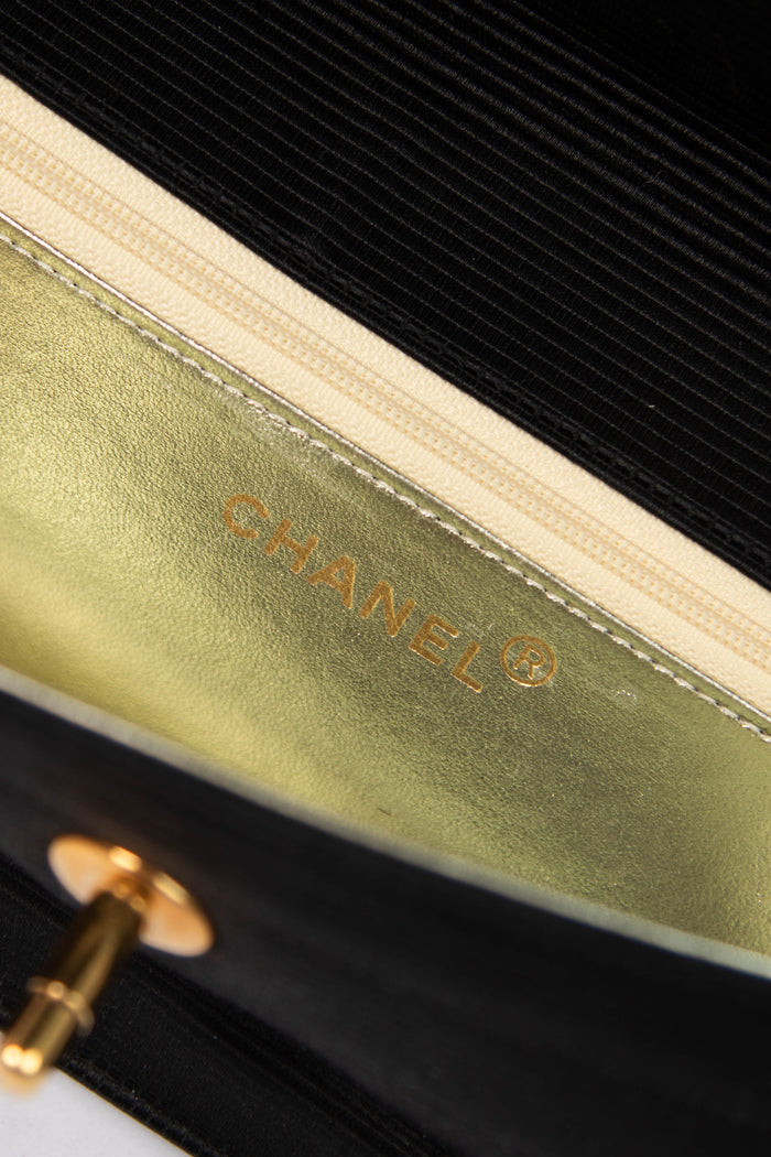 Vintage Chanel Black Satin Clutch Bag