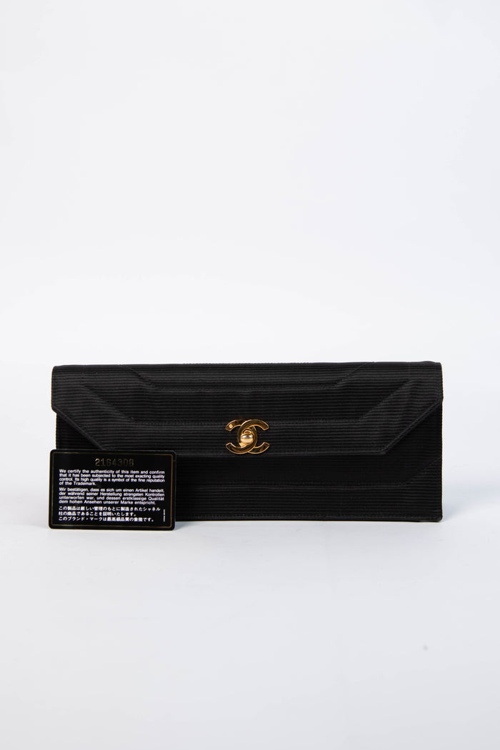 Vintage Chanel Black Satin Clutch Bag
