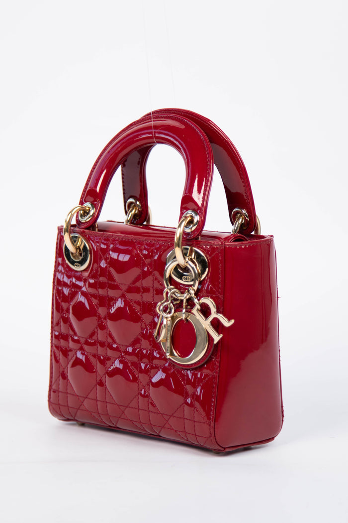 RARE Christian Dior Mini Red Patent Leather Lady Dior