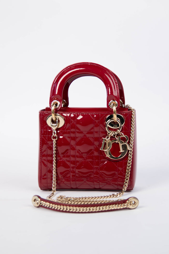 RARE Christian Dior Mini Red Patent Leather Lady Dior