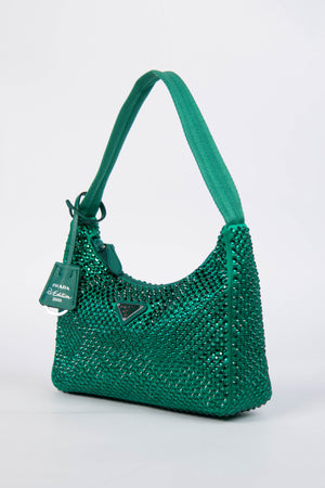 RARE Prada Green Crystal Re-edition 2000 Shoulder Bag