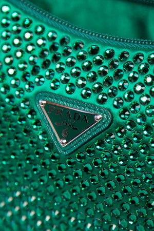 RARE Prada Green Crystal Re-edition 2000 Shoulder Bag