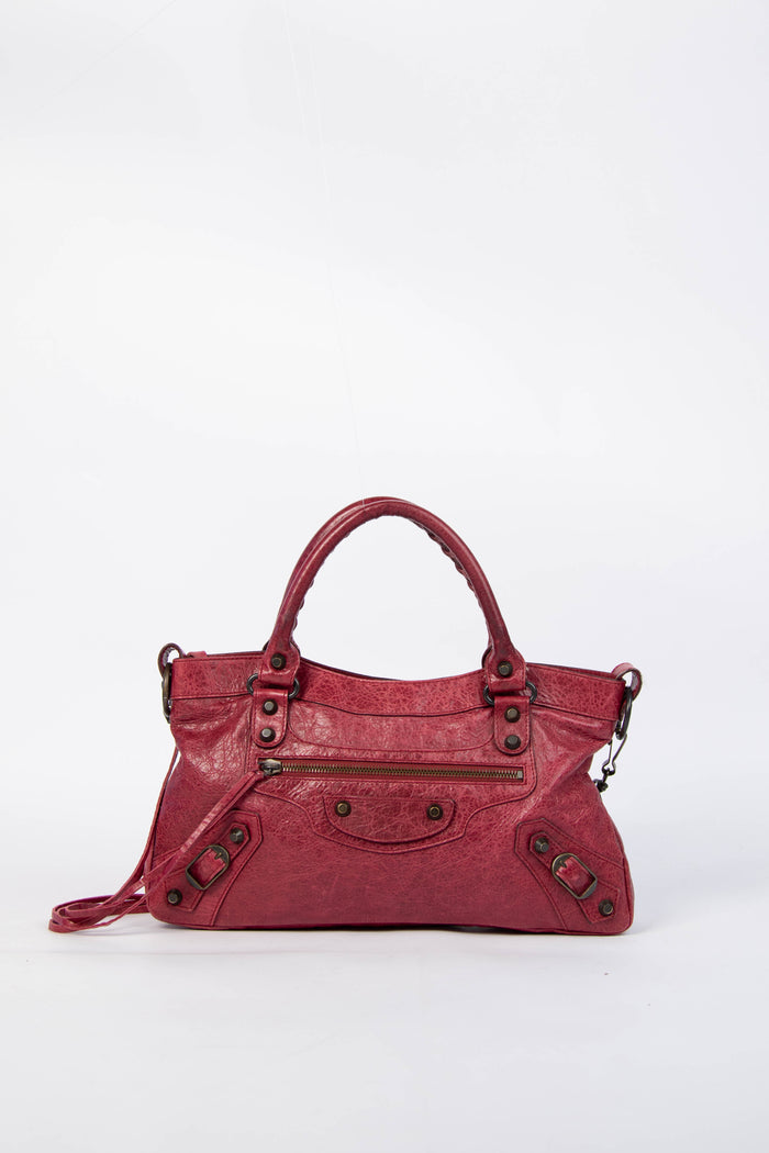 2000s Balenciaga Cherry Red Leather First City Shoulder Bag
