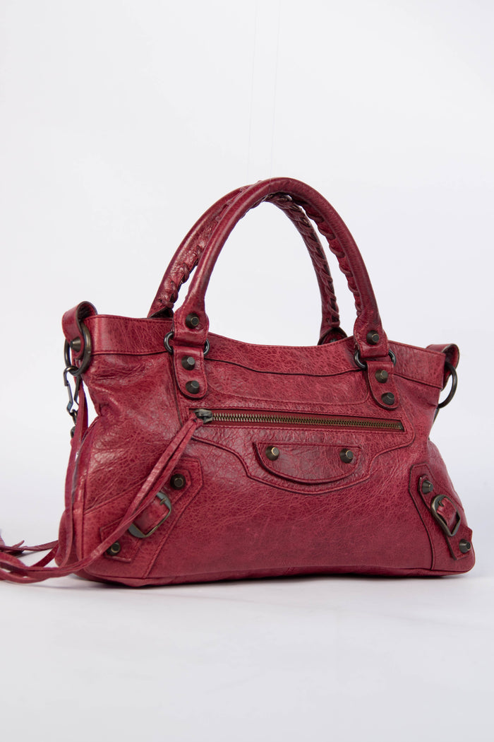 2000s Balenciaga Cherry Red Leather First City Shoulder Bag