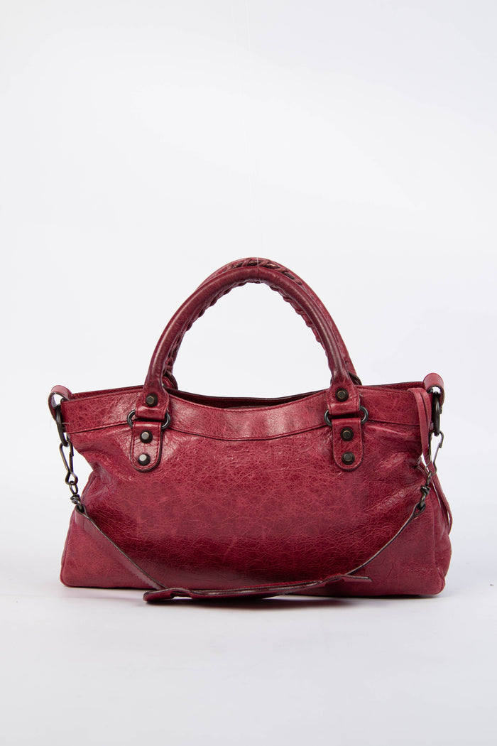 2000s Balenciaga Cherry Red Leather First City Shoulder Bag