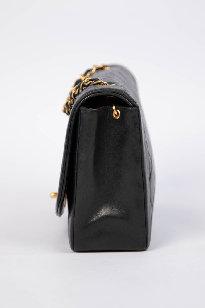 Vintage Chanel Black Lambskin Leather Medium Diana Bag