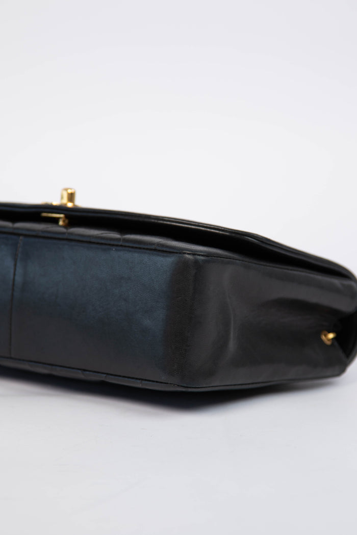 Vintage Chanel Black Lambskin Leather Medium Diana Bag