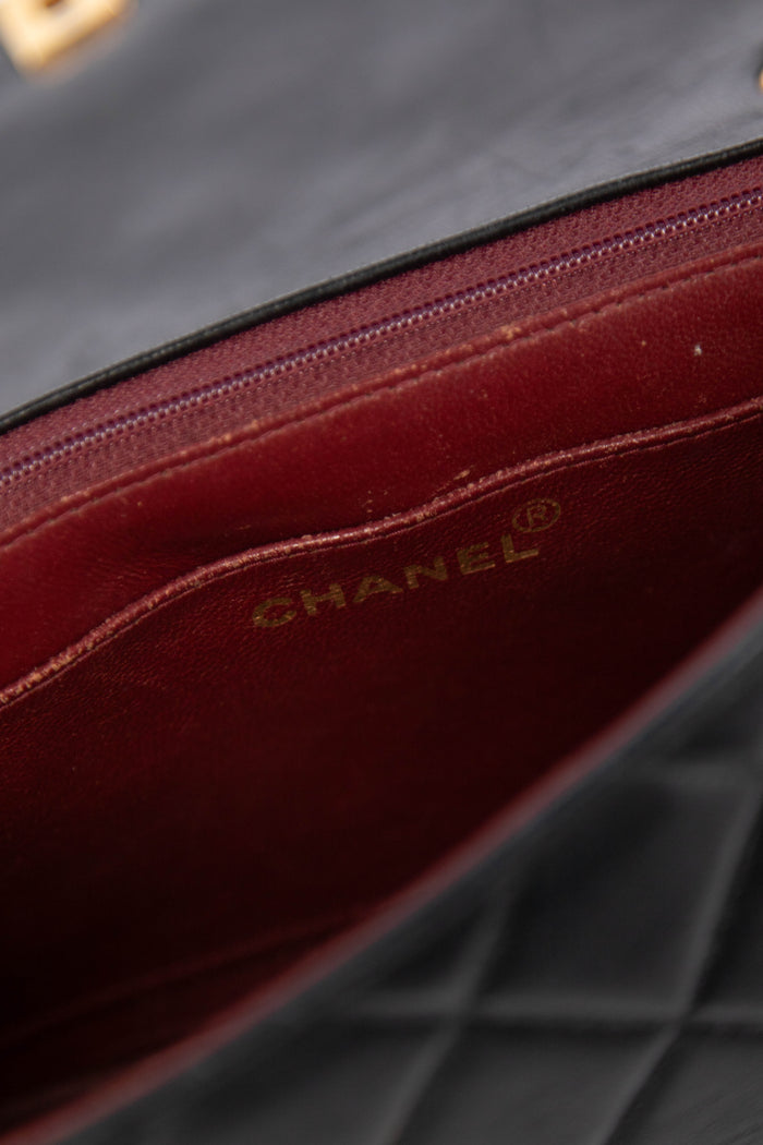 Vintage Chanel Black Lambskin Leather Medium Diana Bag