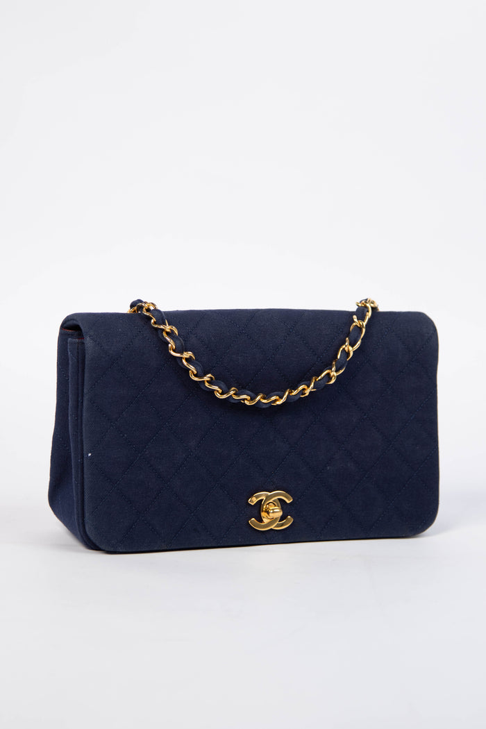 Vintage Chanel Navy Canvas Full Flap with 24K GHW