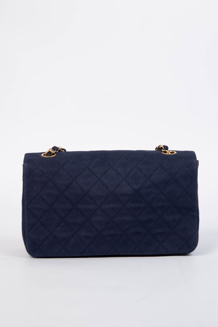 Vintage Chanel Navy Canvas Full Flap with 24K GHW