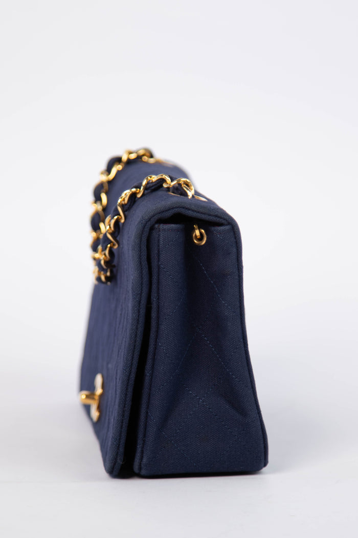 Vintage Chanel Navy Canvas Full Flap with 24K GHW