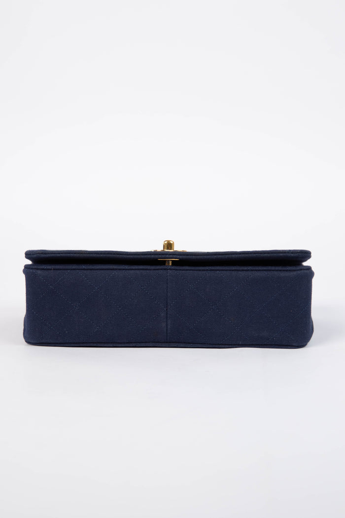 Vintage Chanel Navy Canvas Full Flap with 24K GHW