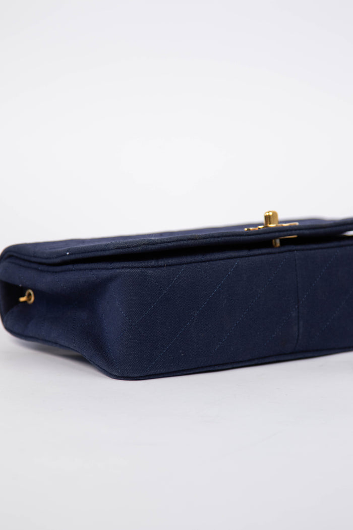 Vintage Chanel Navy Canvas Full Flap with 24K GHW