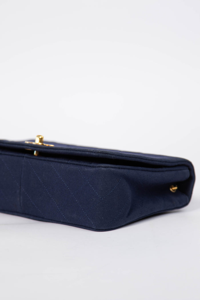Vintage Chanel Navy Canvas Full Flap with 24K GHW