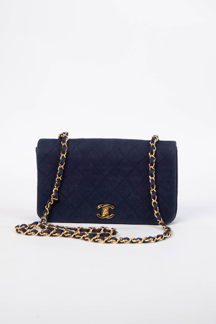 Vintage Chanel Navy Canvas Full Flap with 24K GHW