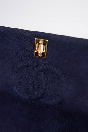 Vintage Chanel Navy Canvas Full Flap with 24K GHW