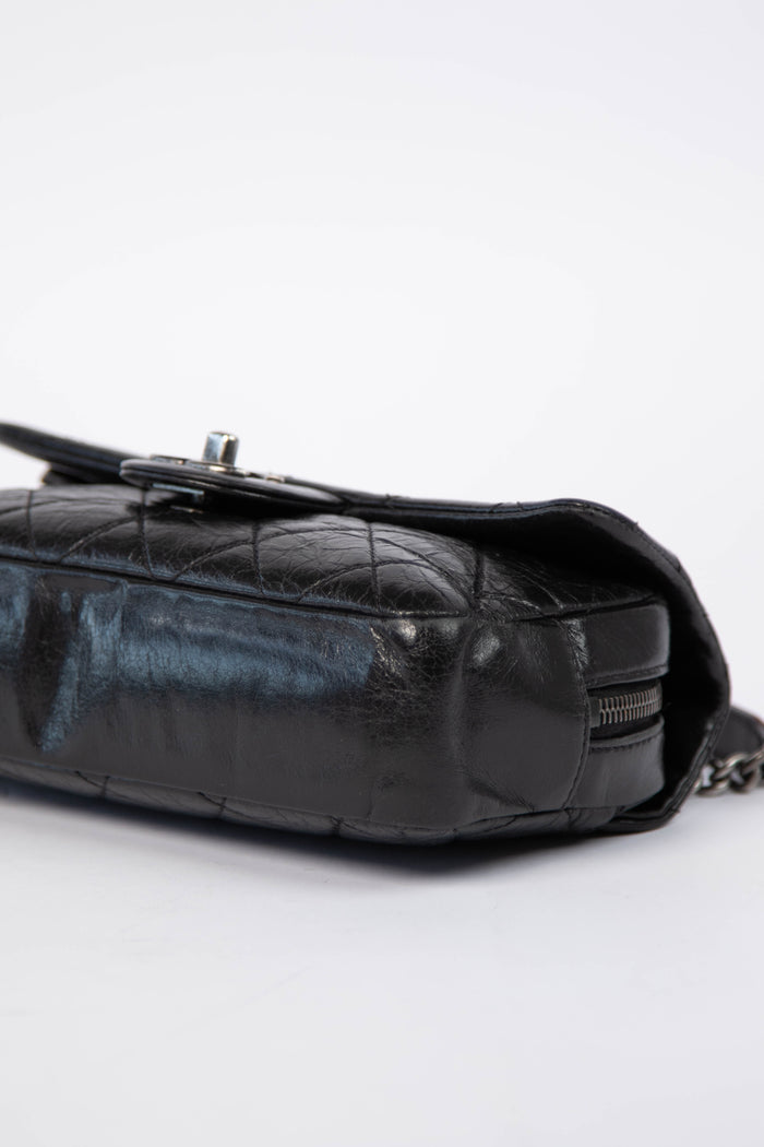 2014 Chanel Black Aged Calfskin Mini Rectangular Flap Bag