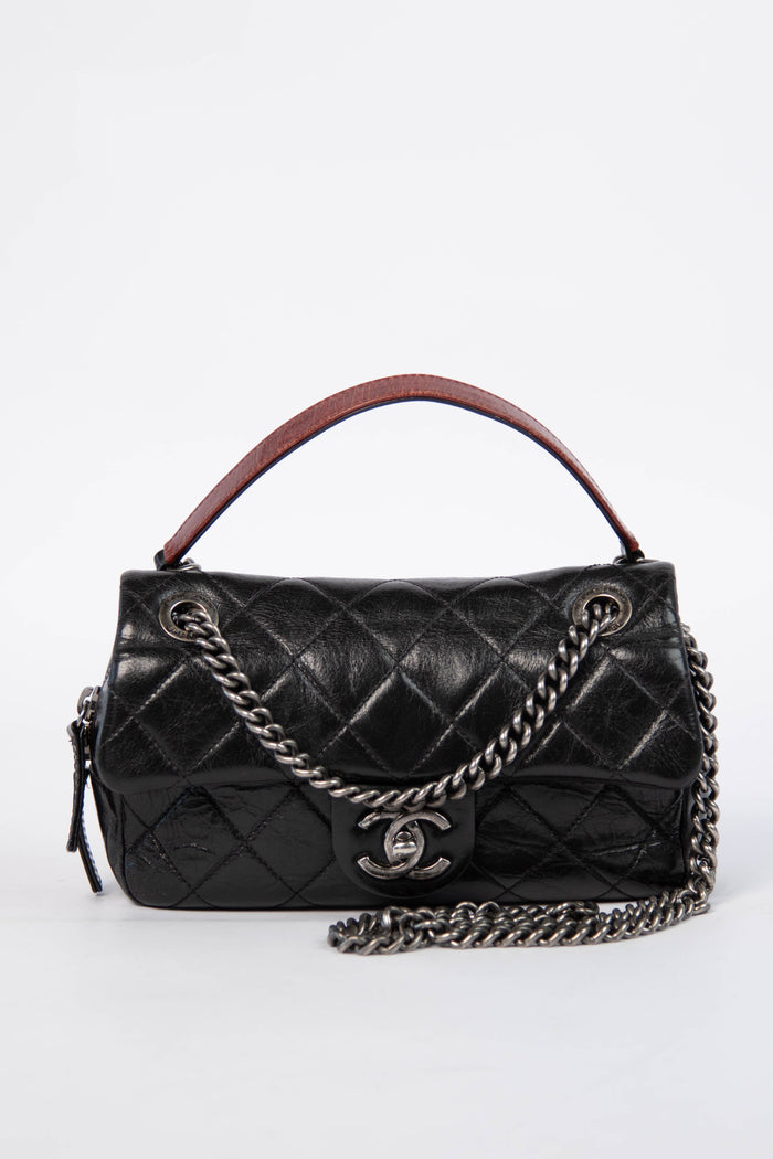 2014 Chanel Black Aged Calfskin Mini Rectangular Flap Bag
