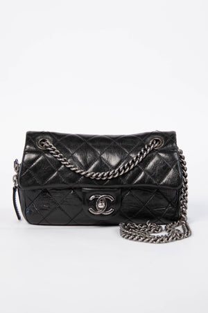 2014 Chanel Black Aged Calfskin Mini Rectangular Flap Bag
