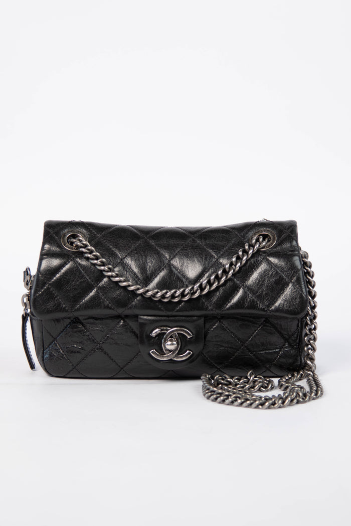 2014 Chanel Black Aged Calfskin Mini Rectangular Flap Bag