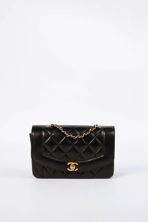 RARE 90s Chanel Black Lambskin Diana Shoulder Bag