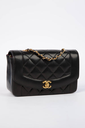 RARE 90s Chanel Black Lambskin Diana Shoulder Bag