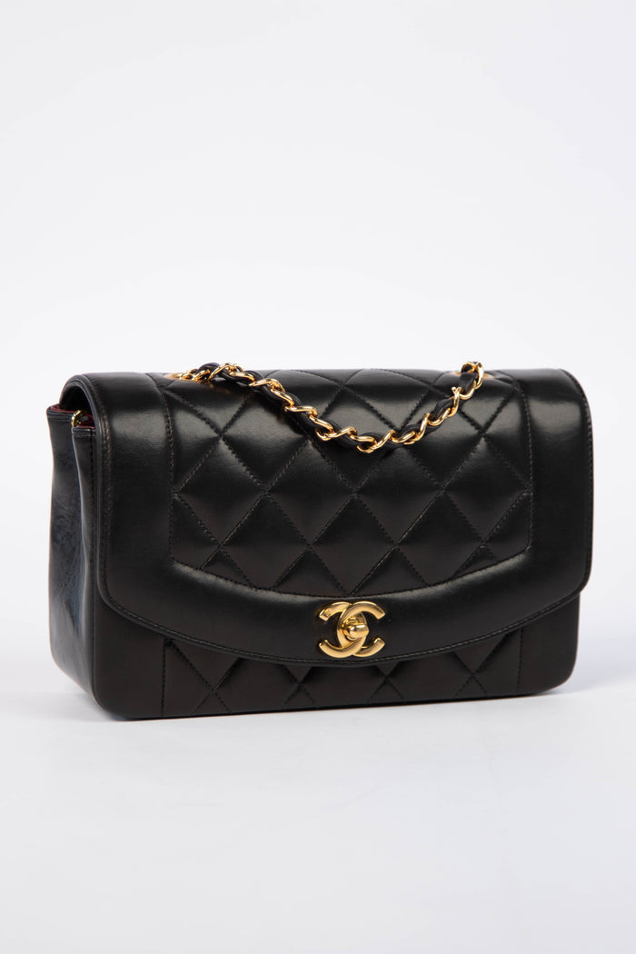RARE 90s Chanel Black Lambskin Diana Shoulder Bag