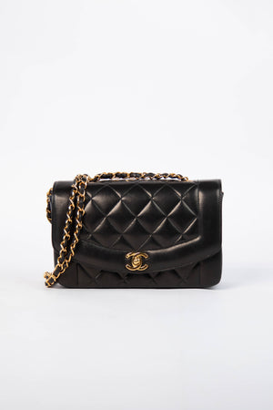 RARE 90s Chanel Black Lambskin Diana Shoulder Bag