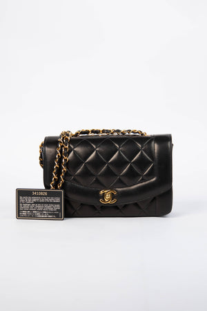 RARE 90s Chanel Black Lambskin Diana Shoulder Bag