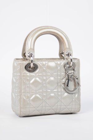 2015 Christian Dior Pearlescent Silver Mini Lady Dior