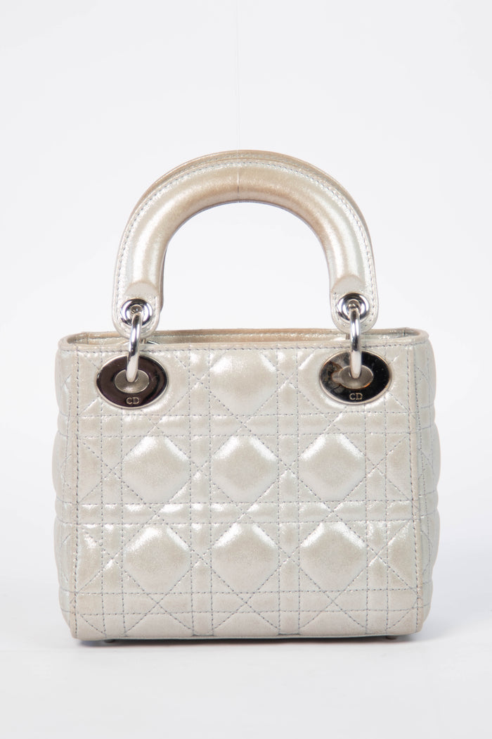 2015 Christian Dior Pearlescent Silver Mini Lady Dior