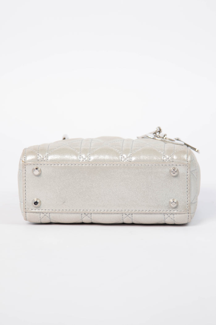 2015 Christian Dior Pearlescent Silver Mini Lady Dior