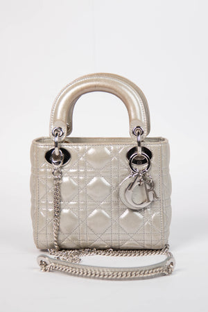2015 Christian Dior Pearlescent Silver Mini Lady Dior