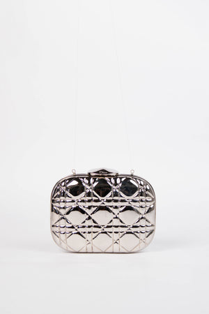 2010s Christian Dior Silver Minaudière Clutch Bag