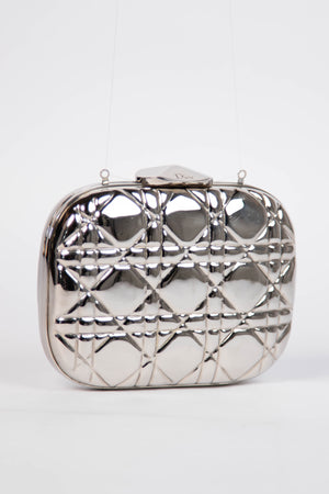 2010s Christian Dior Silver Minaudière Clutch Bag