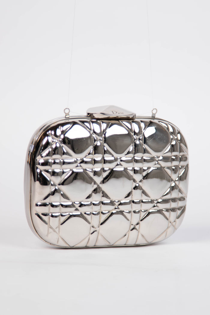 2010s Christian Dior Silver Minaudière Clutch Bag