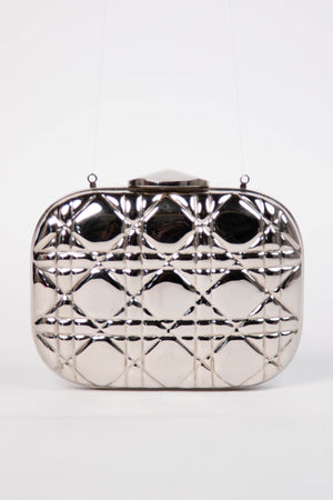 2010s Christian Dior Silver Minaudière Clutch Bag
