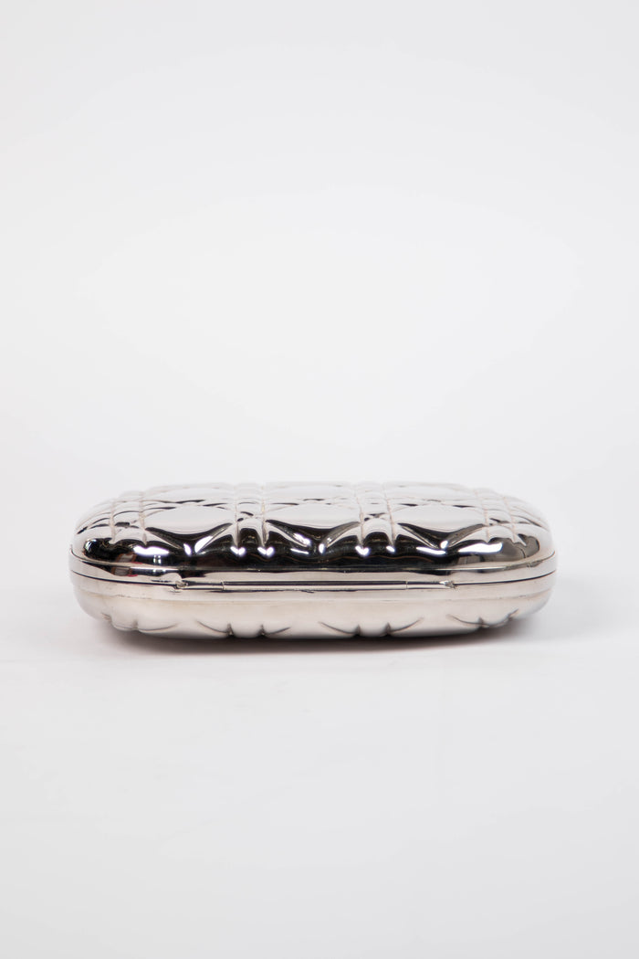 2010s Christian Dior Silver Minaudière Clutch Bag