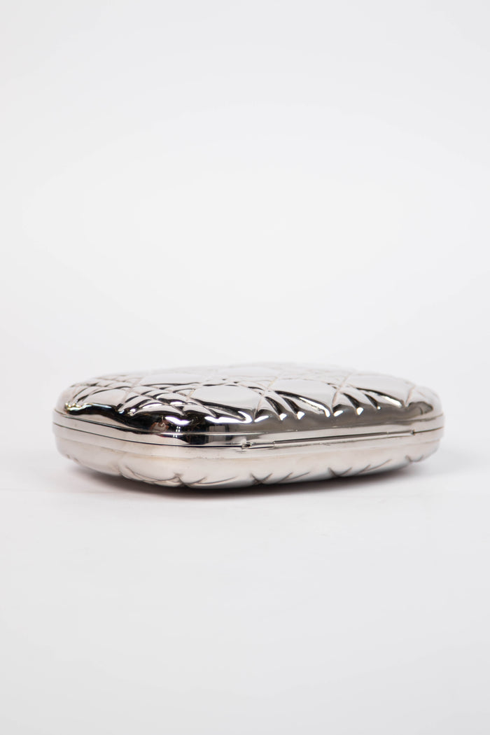 2010s Christian Dior Silver Minaudière Clutch Bag