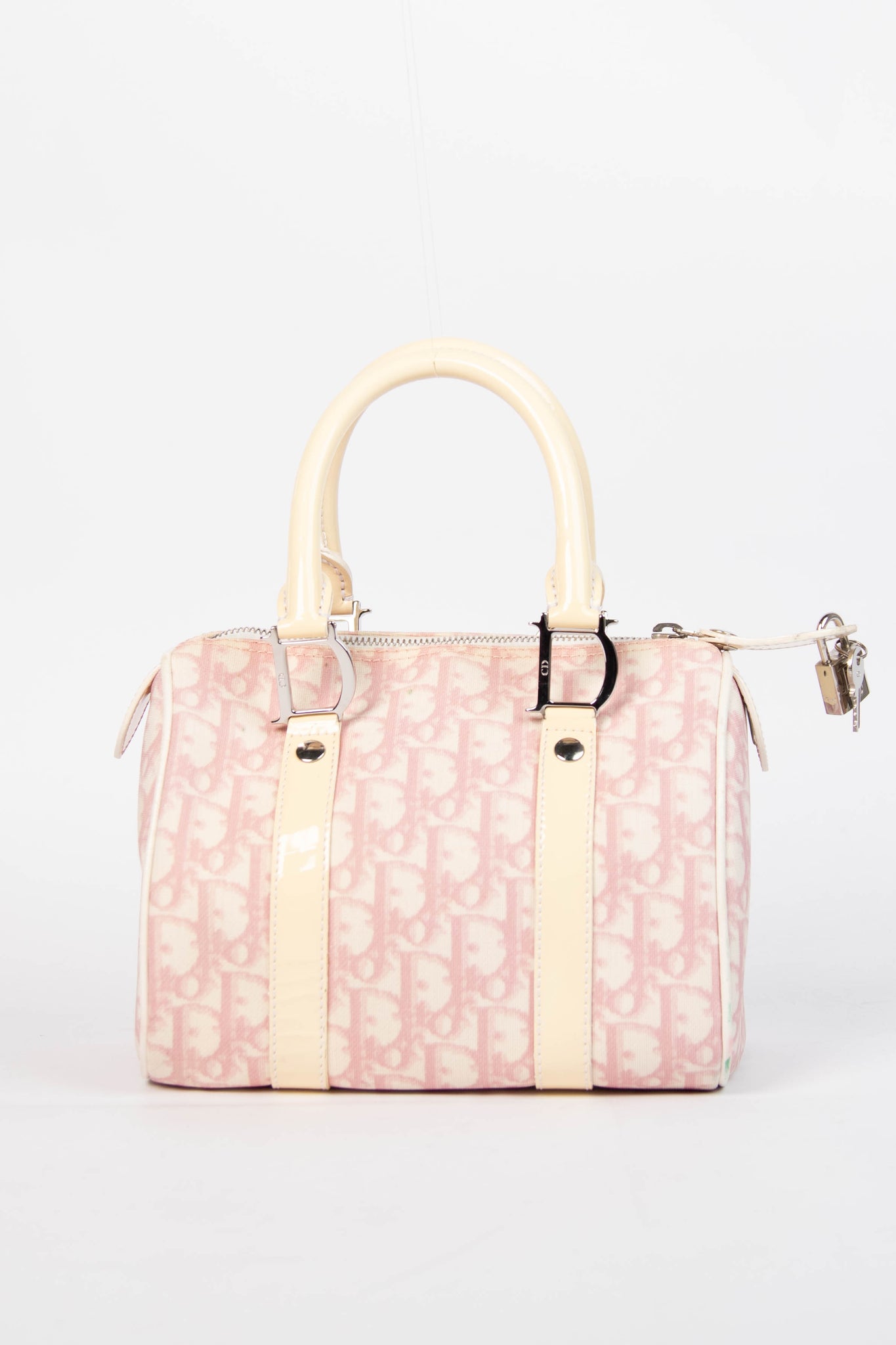 2000s Christian Dior Small Pink Monogram Canvas Boston Bag