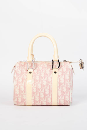 2000s Christian Dior Small Pink Monogram Canvas Boston Bag