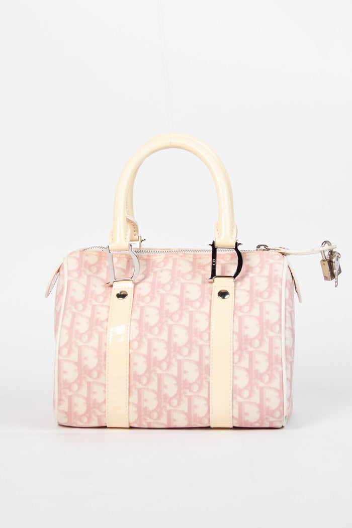 2000s Christian Dior Small Pink Monogram Canvas Boston Bag