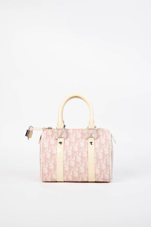 2000s Christian Dior Small Pink Monogram Canvas Boston Bag