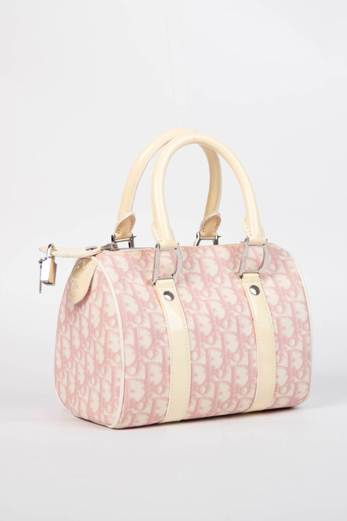 2000s Christian Dior Small Pink Monogram Canvas Boston Bag