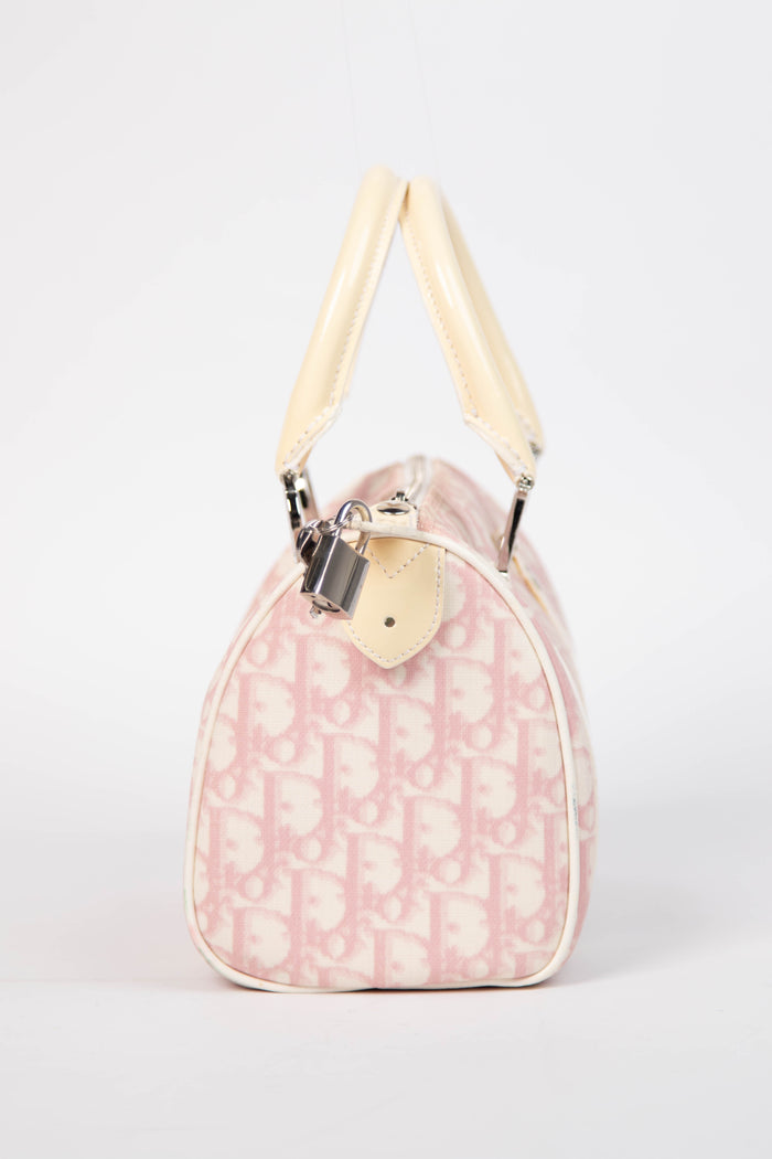2000s Christian Dior Small Pink Monogram Canvas Boston Bag