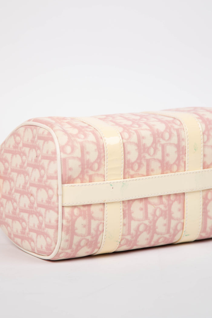 2000s Christian Dior Small Pink Monogram Canvas Boston Bag