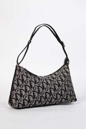 2000s Christian Dior Black Trotter Monogram Shoulder Bag