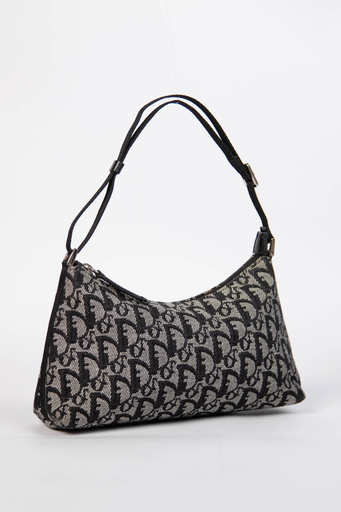 2000s Christian Dior Black Trotter Monogram Shoulder Bag