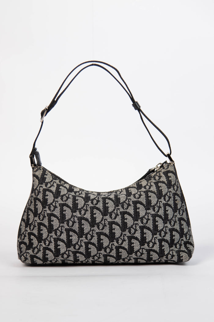 2000s Christian Dior Black Trotter Monogram Shoulder Bag