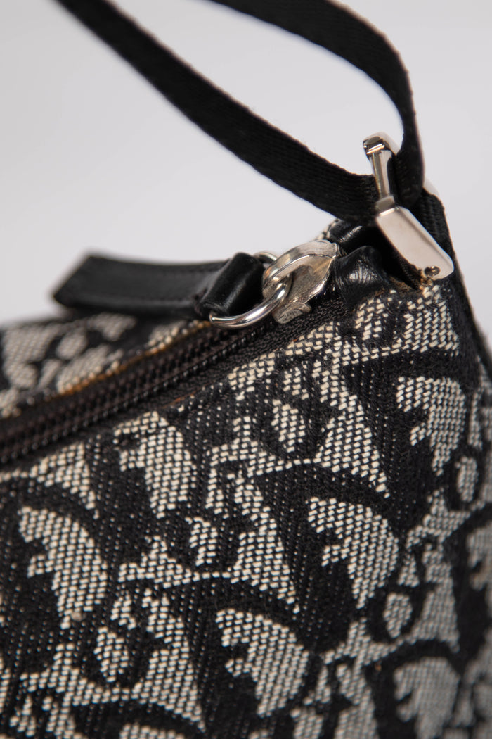 2000s Christian Dior Black Trotter Monogram Shoulder Bag